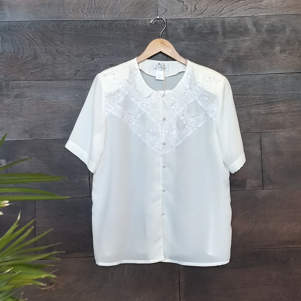 Vintage 80s Beaded Short Sleeve Blouse